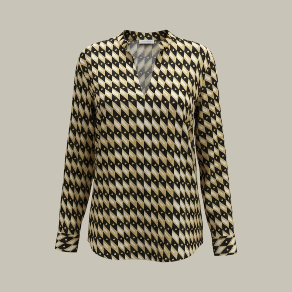 Joie Womens XL Geometric Diamond Polka Dot Print V-Neck Blouse Yellow Black